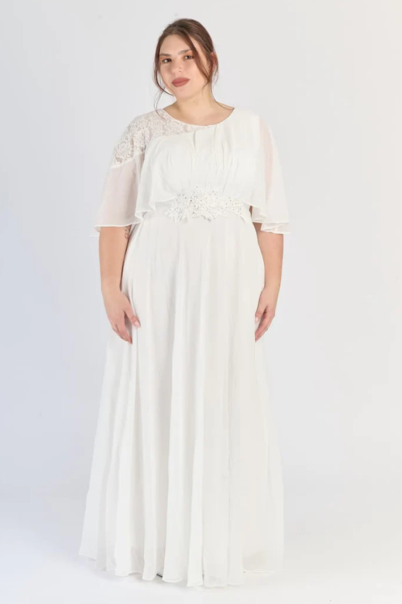 Abito Lungo Elegante in Chiffon con Dettagli in Pizzo “Iselda” (Taglie comode)