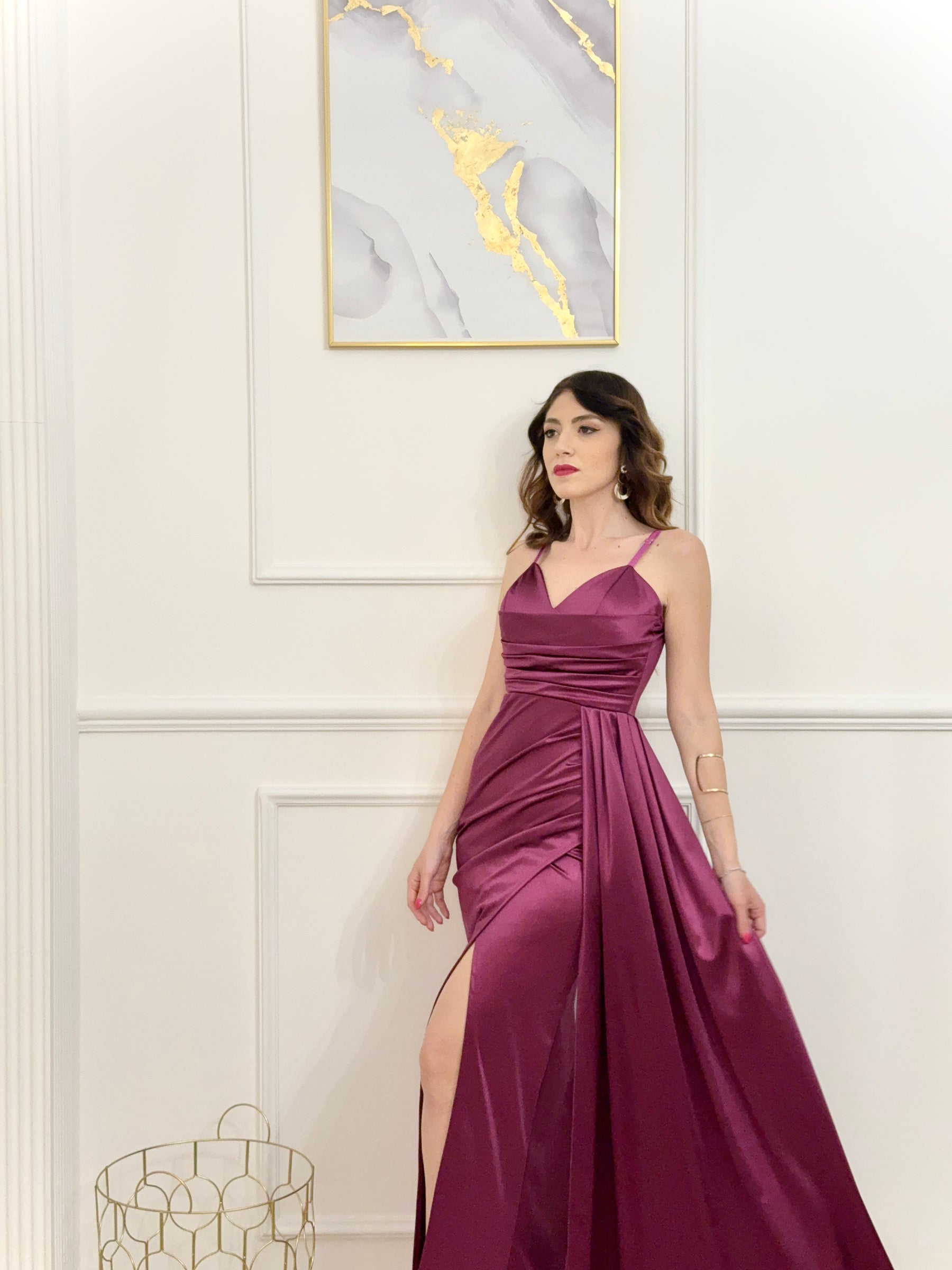 Emma Draped Satin Long Dress