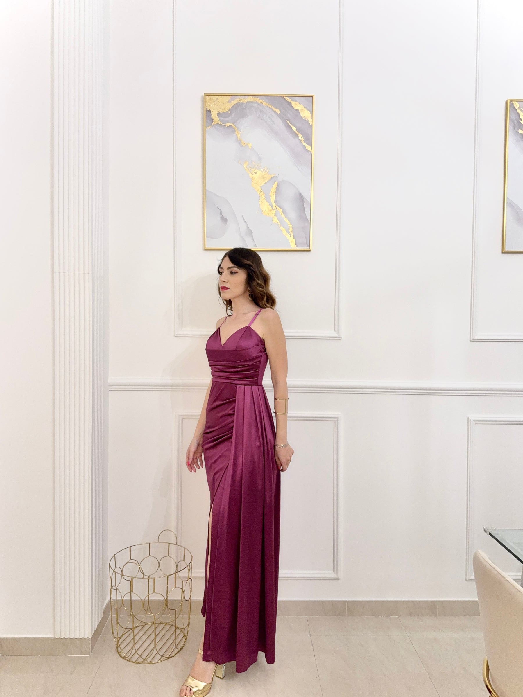 Emma Draped Satin Long Dress