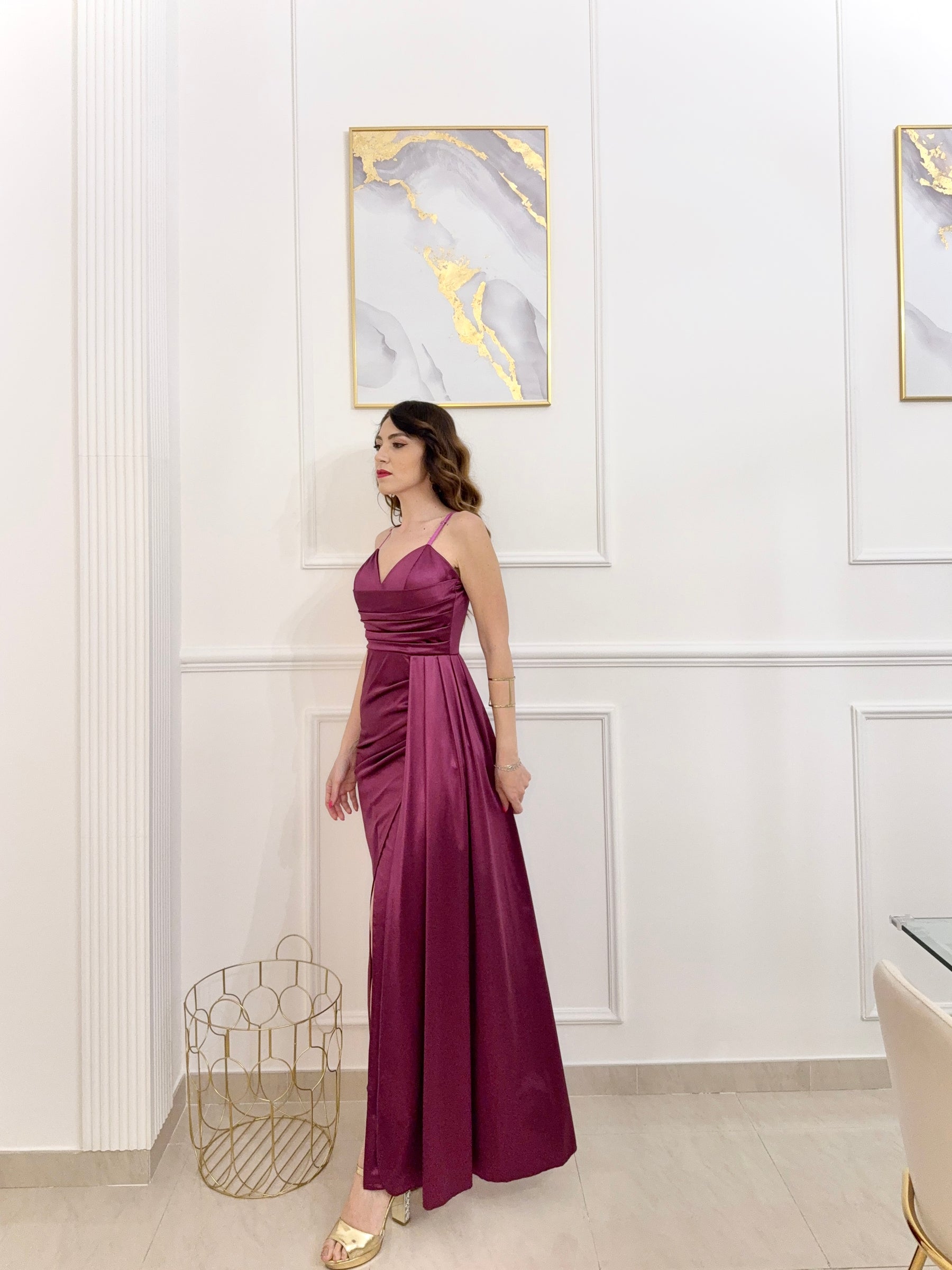 Emma Draped Satin Long Dress