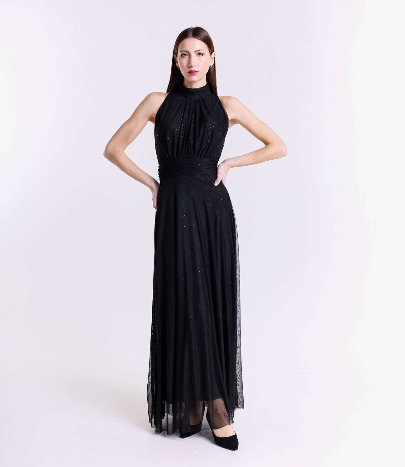 Lungo vestito nero-argento