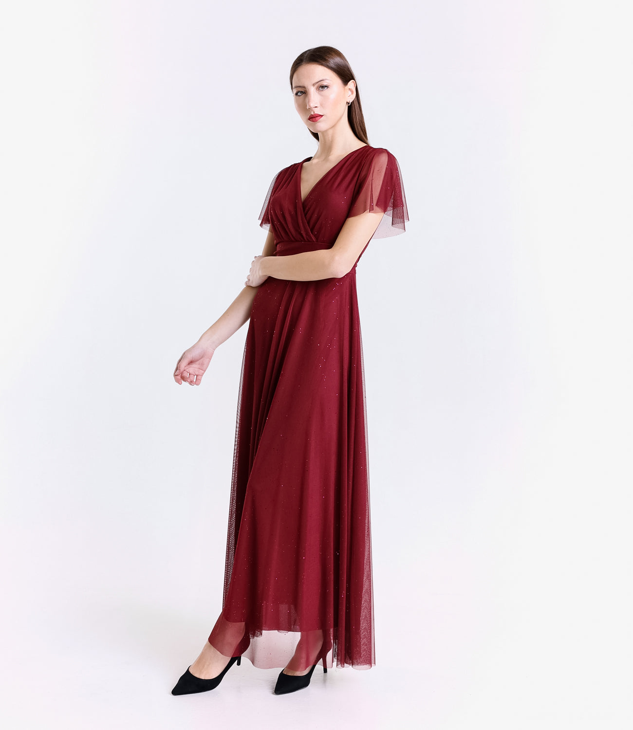 Vestito bordeaux trasparente, perfetto per serate formali