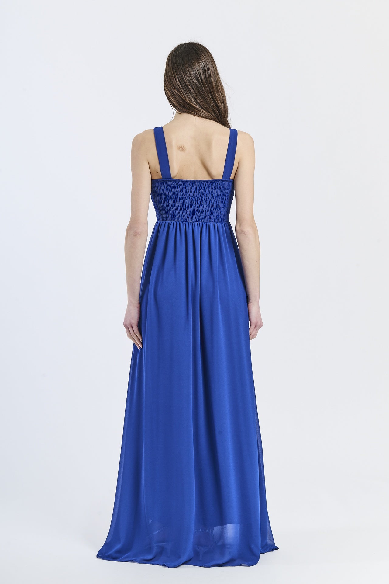 Abito elegante bluette, design romantico con falda ampia e soffice