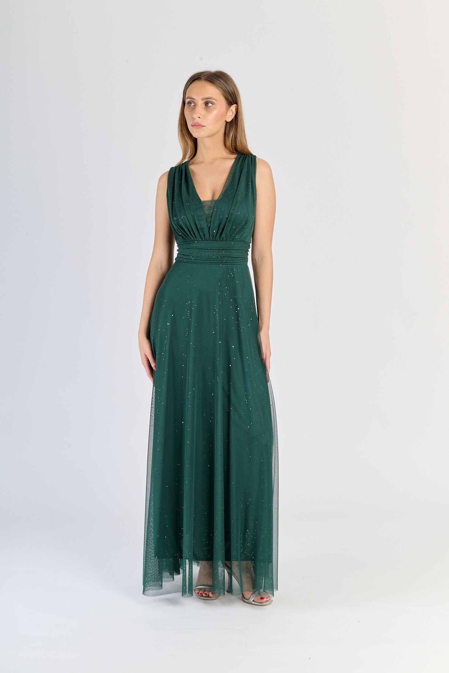 Vestito verde.S a V - neck