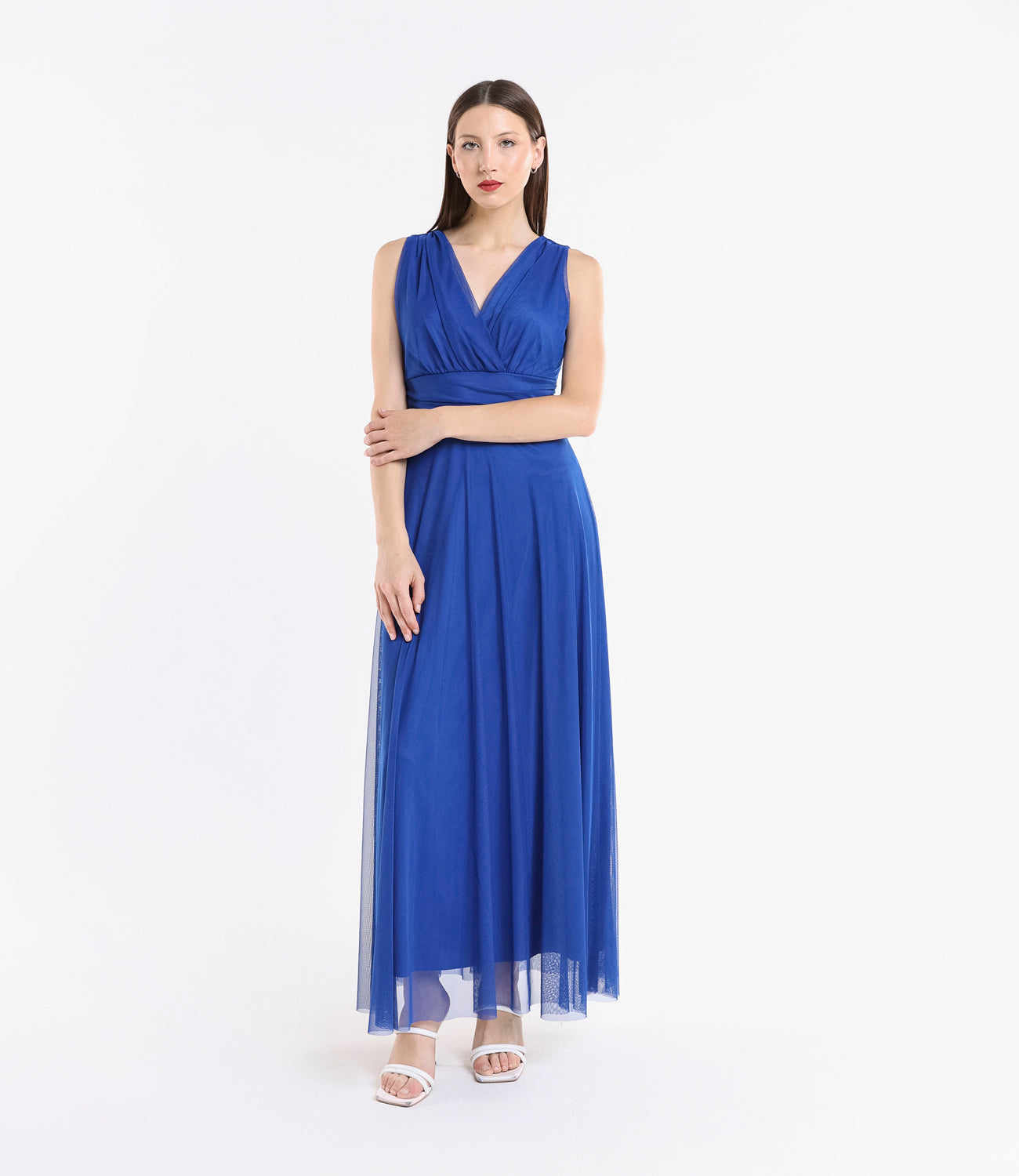 Abito lungo bluette in pizzo,rilassante e delicato