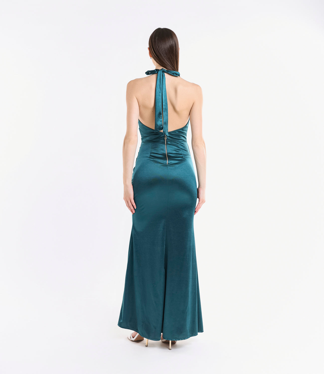 Abito formale ottanio in raso, ideale per eventi glamour