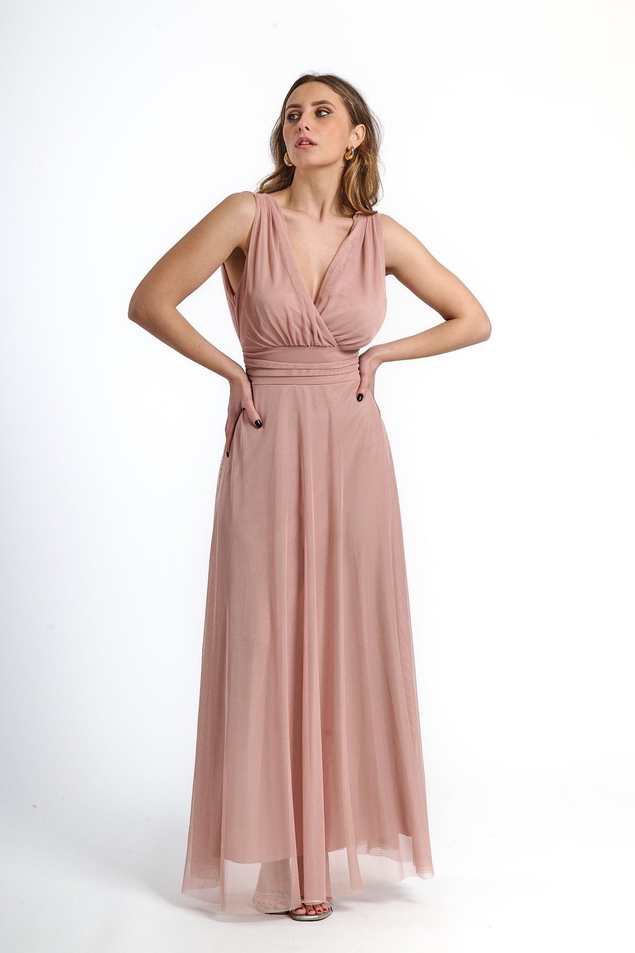 Abito lungo rosa antico in pizzo,vintage