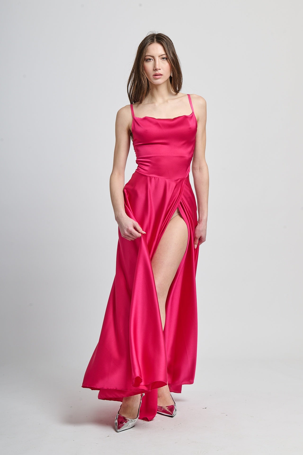 Abito da cerimonia fuxia con design