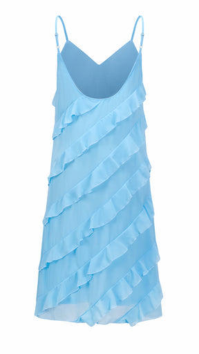 Vestito Donna Spalline Sottili con Balze Oblique, Abito Midi Smanicato Scollatura a V, Modello Elegante per Serate e Vacanze