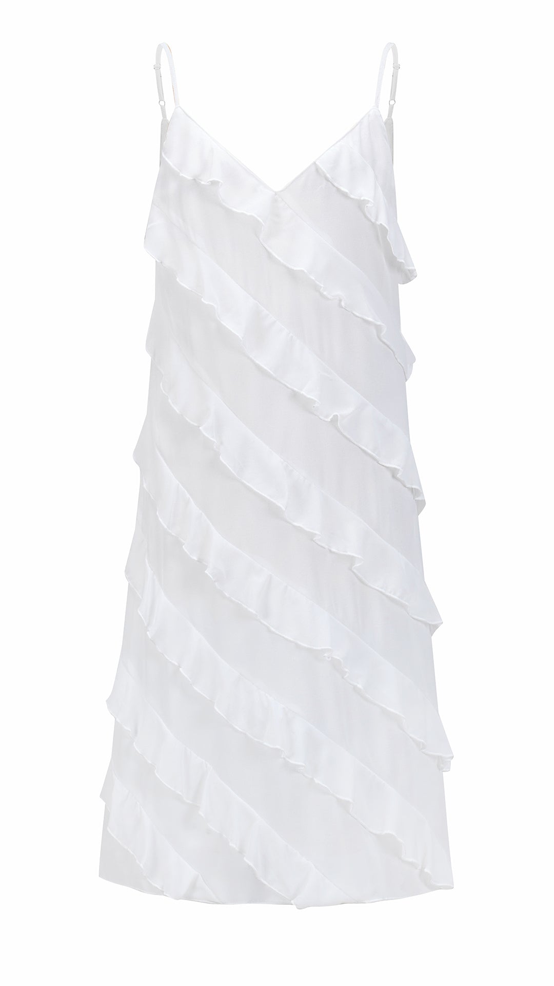 Vestito Donna Spalline Sottili con Balze Oblique, Abito Midi Smanicato Scollatura a V, Modello Elegante per Serate e Vacanze