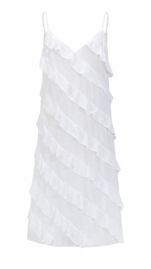 Vestito Donna Spalline Sottili con Balze Oblique, Abito Midi Smanicato Scollatura a V, Modello Elegante per Serate e Vacanze