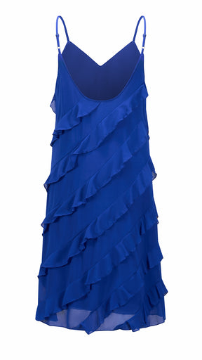 Vestito Donna Spalline Sottili con Balze Oblique, Abito Midi Smanicato Scollatura a V, Modello Elegante per Serate e Vacanze