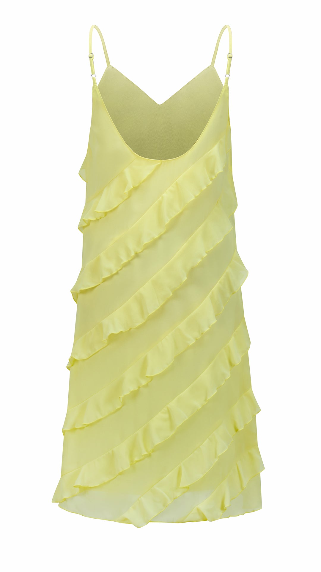 Vestito Donna Spalline Sottili con Balze Oblique, Abito Midi Smanicato Scollatura a V, Modello Elegante per Serate e Vacanze