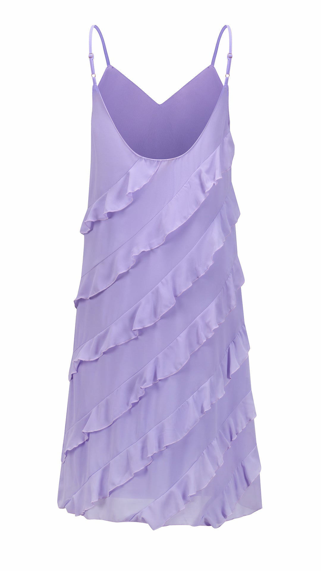 Vestito Donna Spalline Sottili con Balze Oblique, Abito Midi Smanicato Scollatura a V, Modello Elegante per Serate e Vacanze
