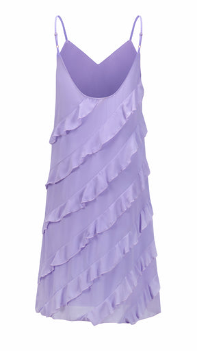 Vestito Donna Spalline Sottili con Balze Oblique, Abito Midi Smanicato Scollatura a V, Modello Elegante per Serate e Vacanze