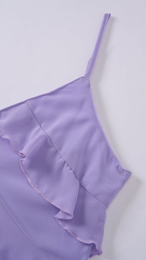 Vestito Donna Spalline Sottili con Balze Oblique, Abito Midi Smanicato Scollatura a V, Modello Elegante per Serate e Vacanze