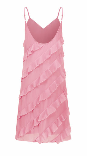Vestito Donna Spalline Sottili con Balze Oblique, Abito Midi Smanicato Scollatura a V, Modello Elegante per Serate e Vacanze