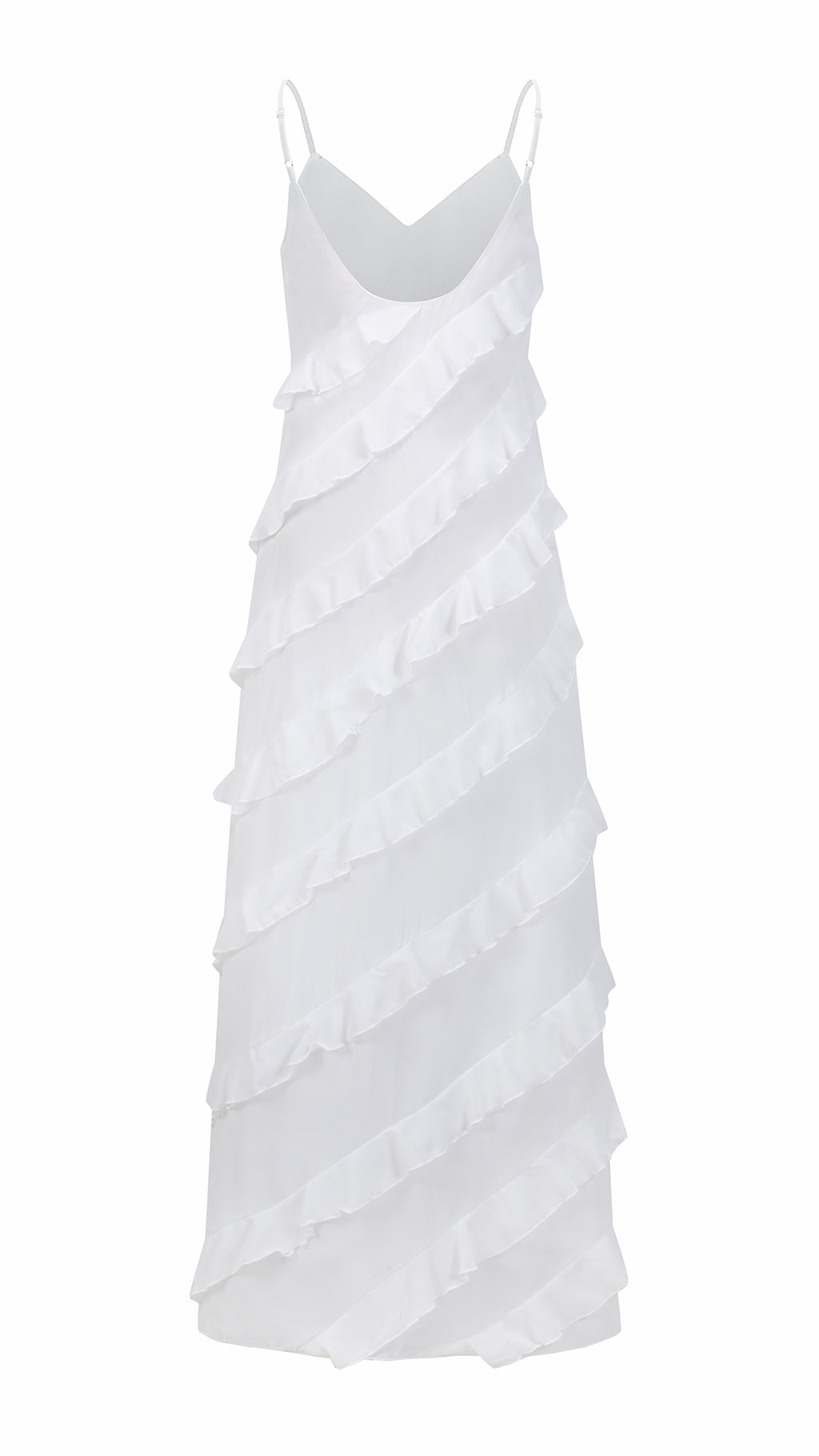 Vestito Maxi Spalline Regolabili con Balze Oblique, Abito Scollatura a V Fluido Donna per Vacanze e Feste