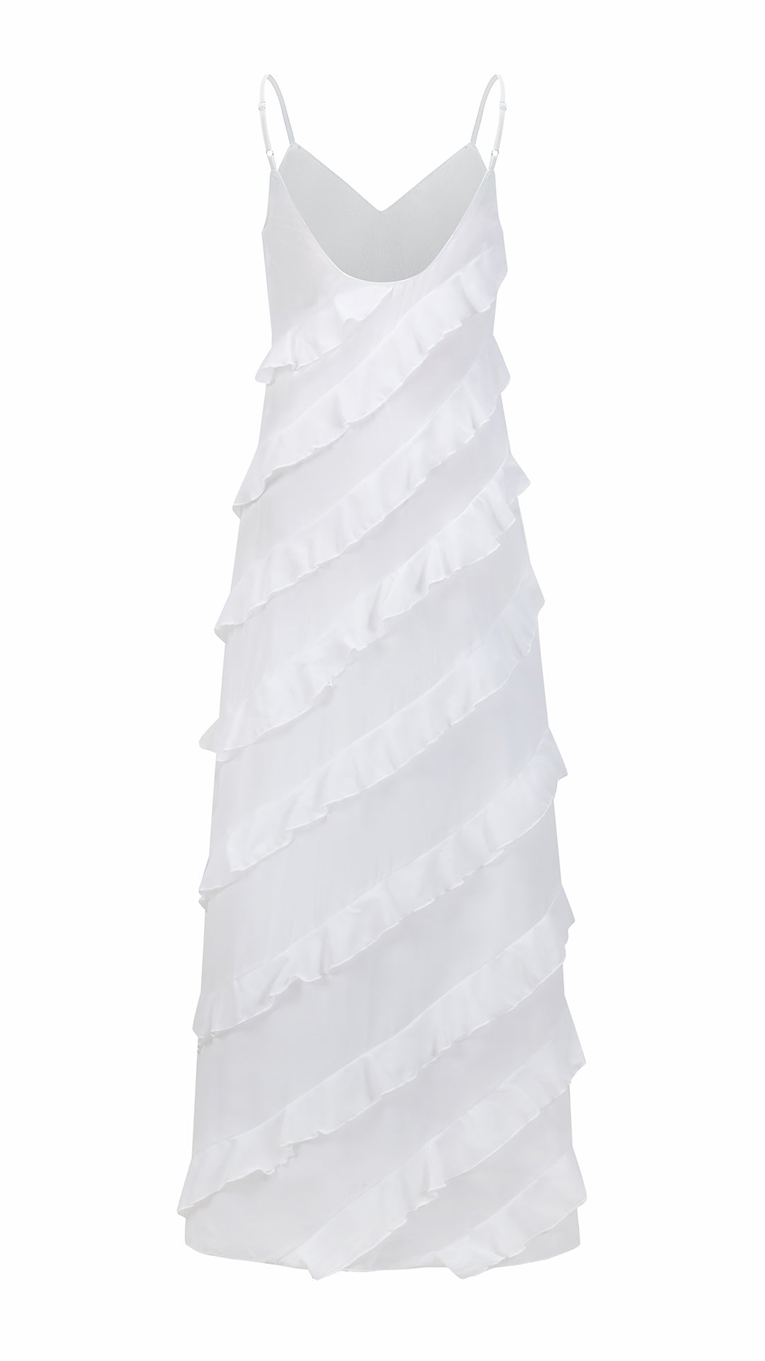 Vestito Maxi Spalline Regolabili con Balze Oblique, Abito Scollatura a V Fluido Donna per Vacanze e Feste