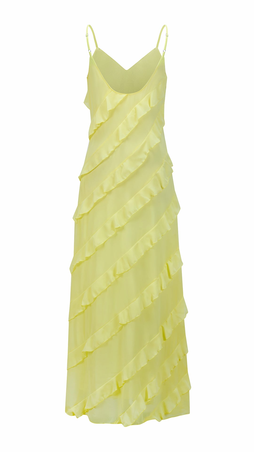 Vestito Maxi Spalline Regolabili con Balze Oblique, Abito Scollatura a V Fluido Donna per Vacanze e Feste