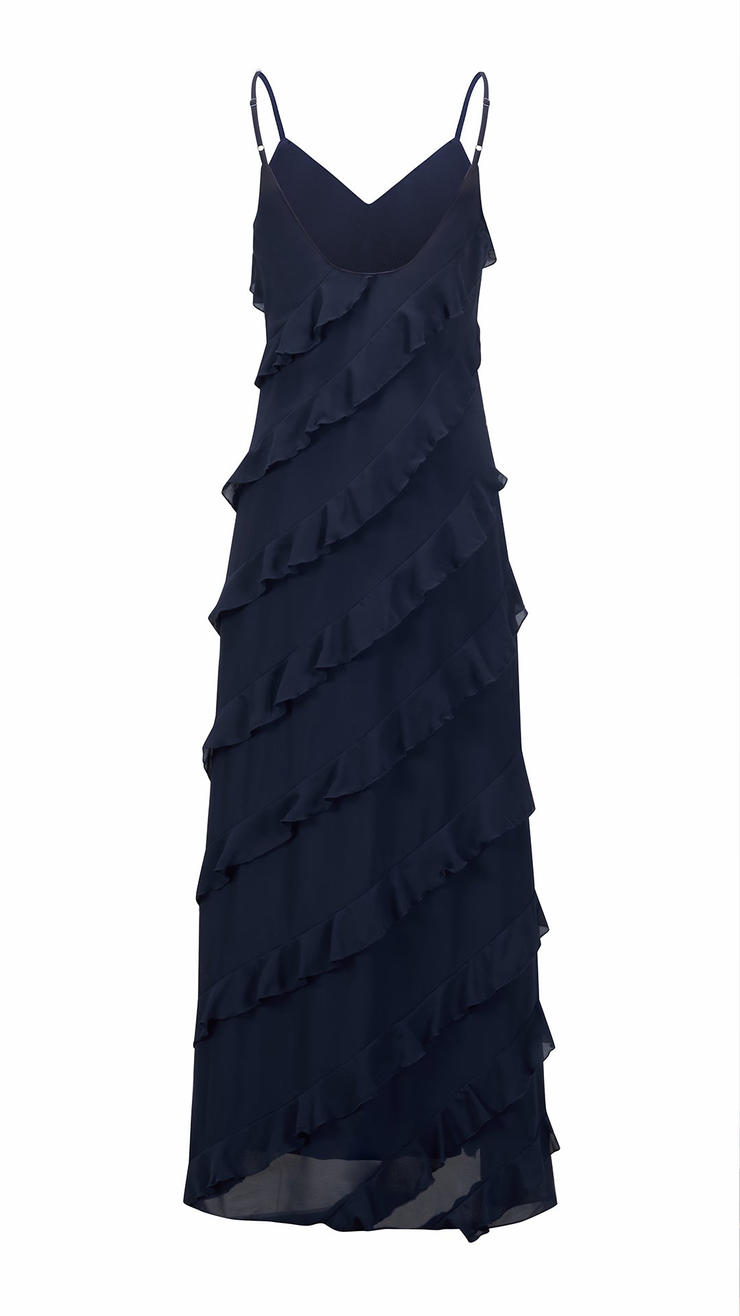 Vestito Maxi Spalline Regolabili con Balze Oblique, Abito Scollatura a V Fluido Donna per Vacanze e Feste