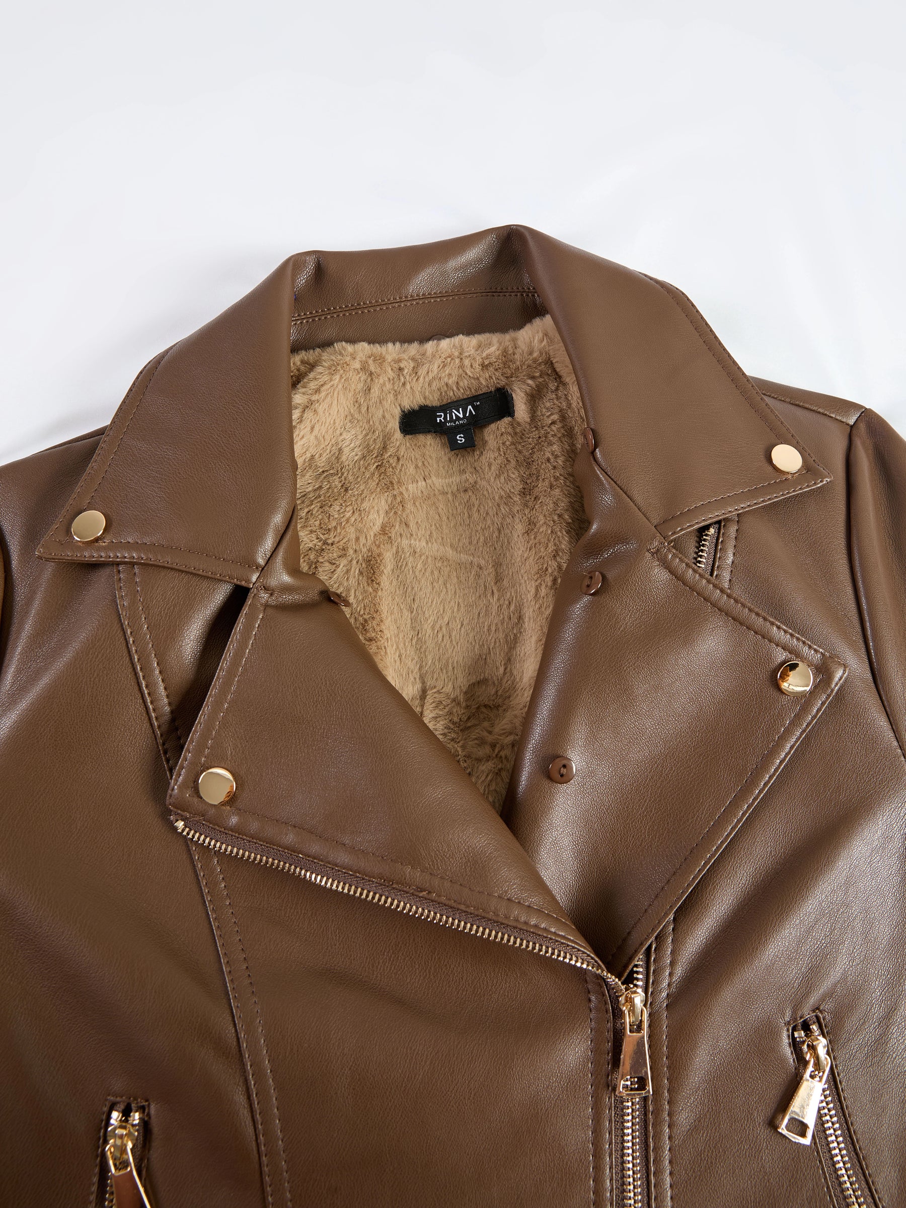 Giubbotto Biker in Pelle con Pelliccia, Giacca Moto Inverno Donna con Collo in Pelliccia, Chiusura a Cerniera e Fibbia Regolabile