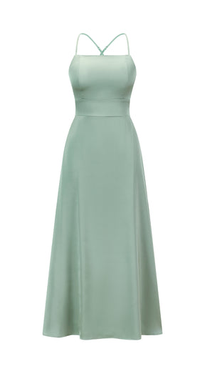 Abito Lungo in Satin con Spalline Sottili e Schiena a Croce - Eleganza per Matrimoni e Serate