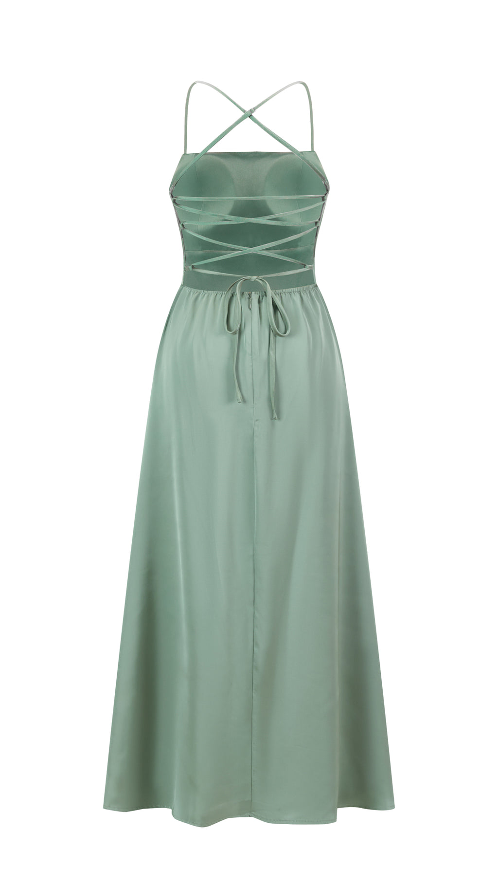 Abito Lungo in Satin con Spalline Sottili e Schiena a Croce - Eleganza per Matrimoni e Serate（副本）
