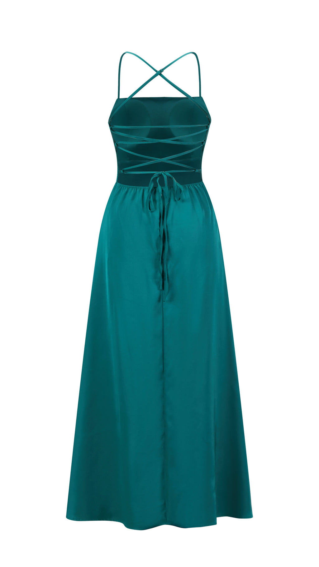 Abito Lungo in Satin con Spalline Sottili e Schiena a Croce - Eleganza per Matrimoni e Serate（副本）