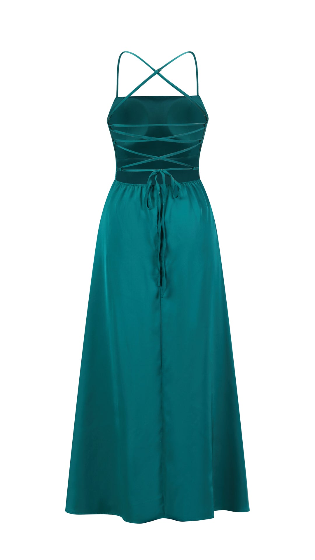 Abito Lungo in Satin con Spalline Sottili e Schiena a Croce - Eleganza per Matrimoni e Serate