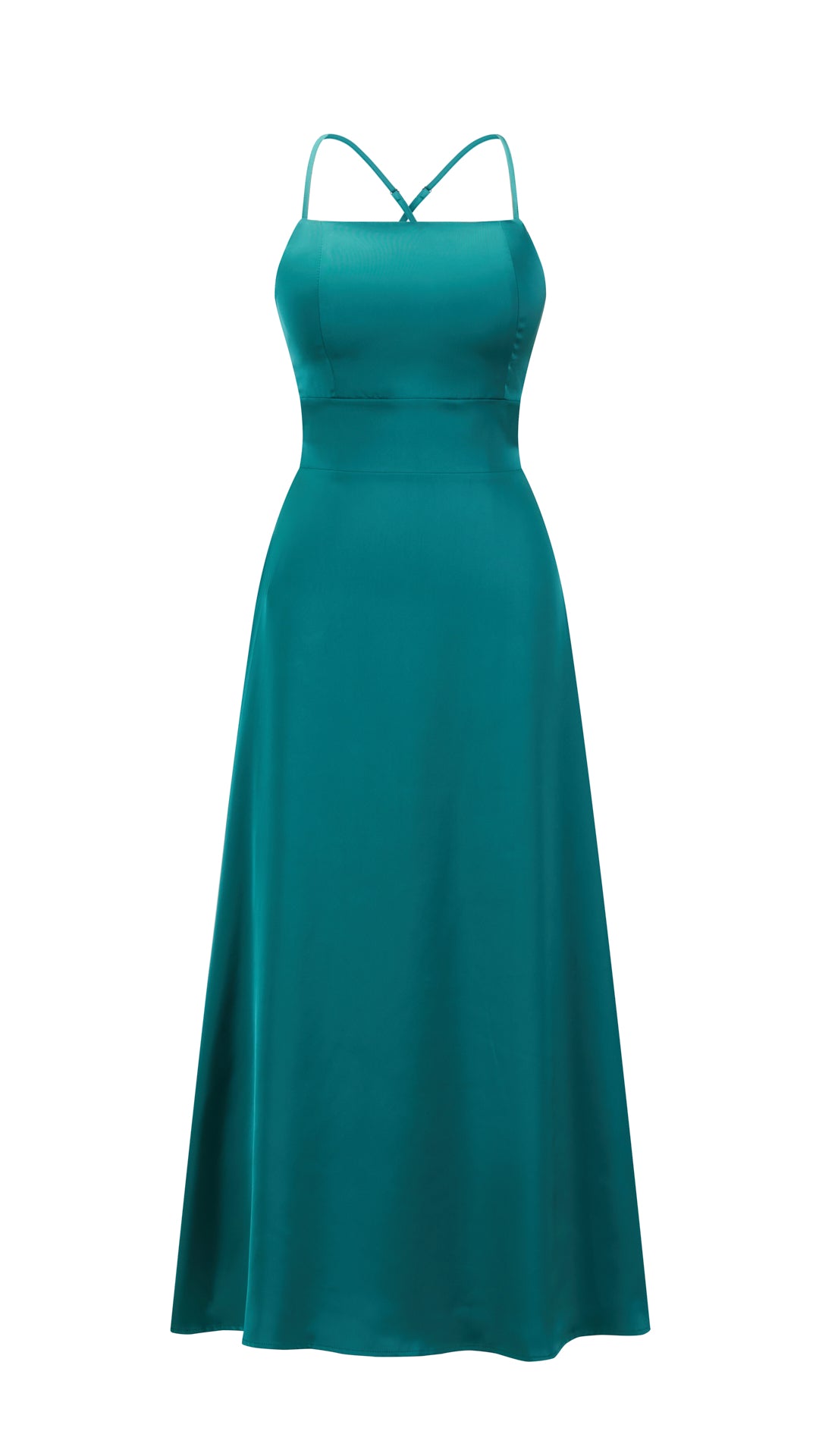 Abito Lungo in Satin con Spalline Sottili e Schiena a Croce - Eleganza per Matrimoni e Serate
