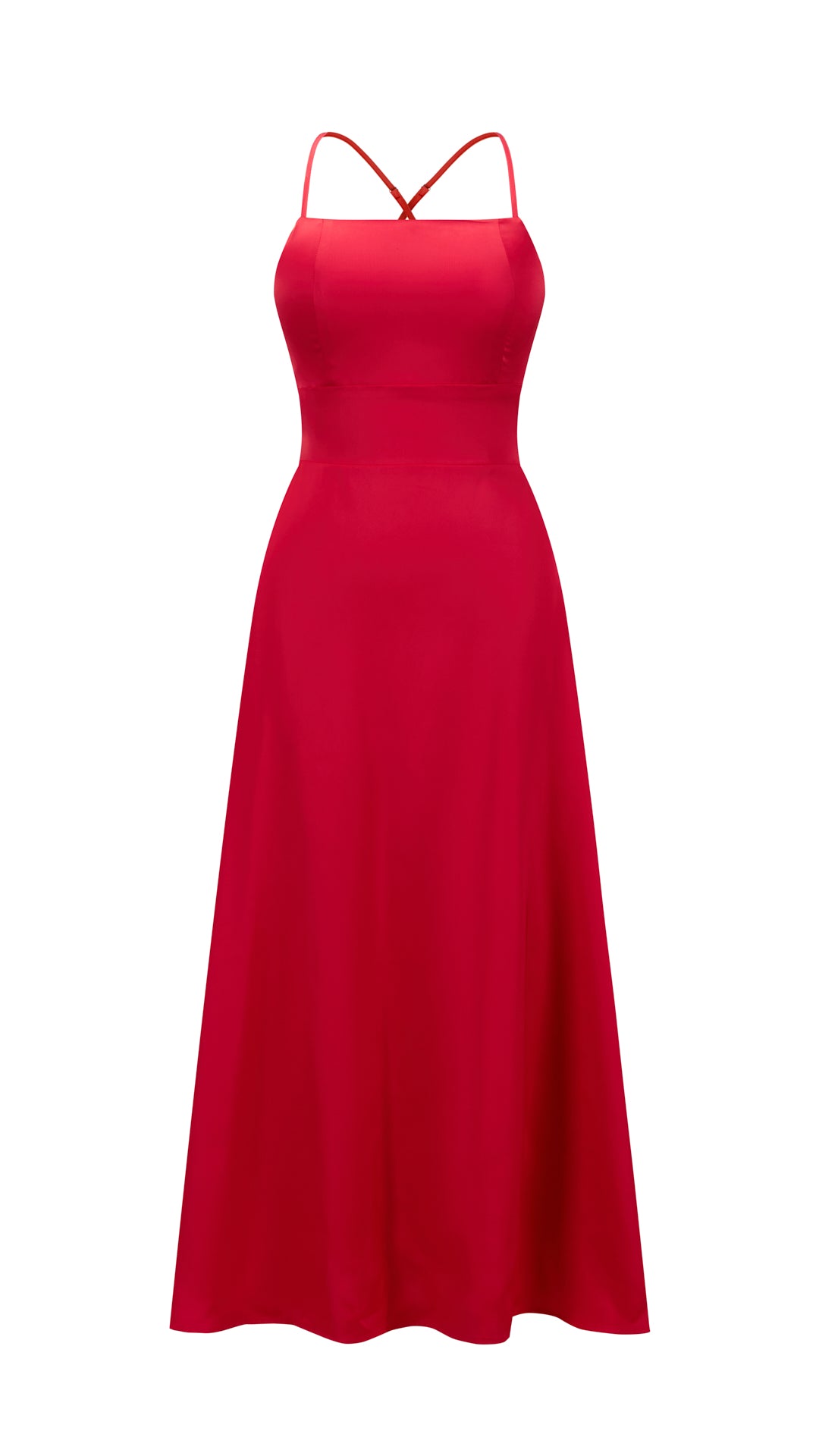 Abito Lungo in Satin con Spalline Sottili e Schiena a Croce - Eleganza per Matrimoni e Serate