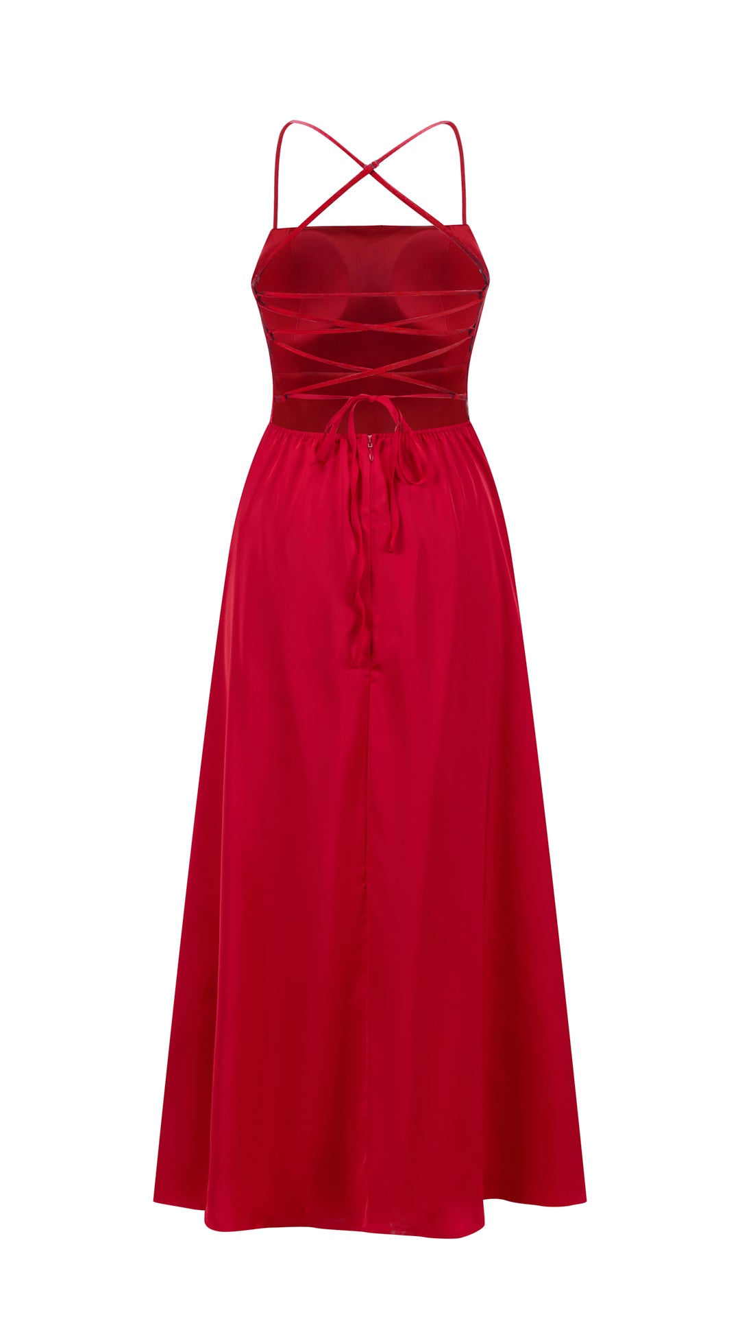 Abito Lungo in Satin con Spalline Sottili e Schiena a Croce - Eleganza per Matrimoni e Serate