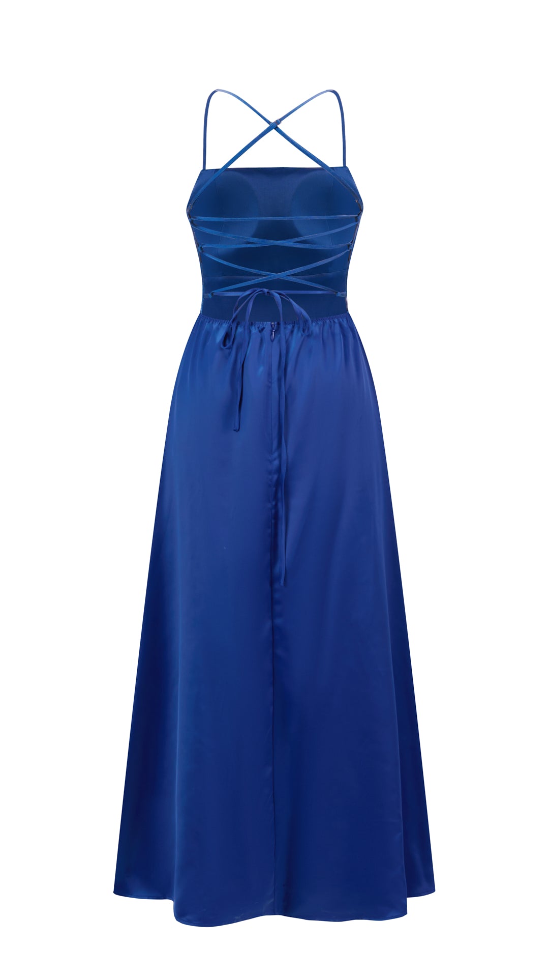 Abito Lungo in Satin con Spalline Sottili e Schiena a Croce - Eleganza per Matrimoni e Serate
