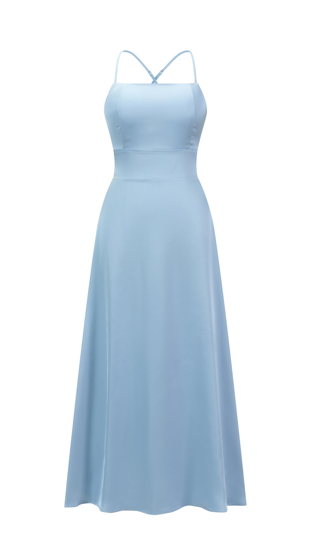 Abito Lungo in Satin con Spalline Sottili e Schiena a Croce - Eleganza per Matrimoni e Serate