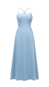 Abito Lungo in Satin con Spalline Sottili e Schiena a Croce - Eleganza per Matrimoni e Serate