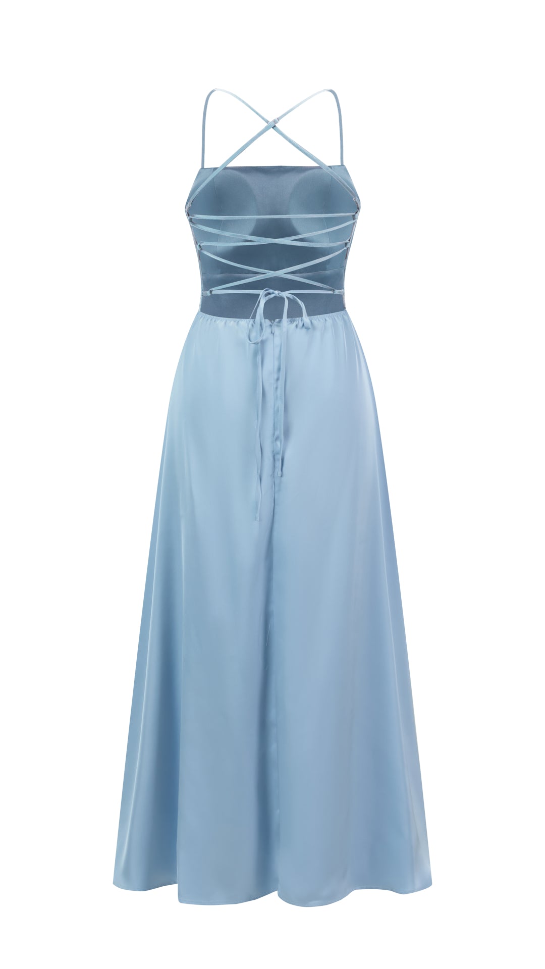 Abito Lungo in Satin con Spalline Sottili e Schiena a Croce - Eleganza per Matrimoni e Serate（副本）
