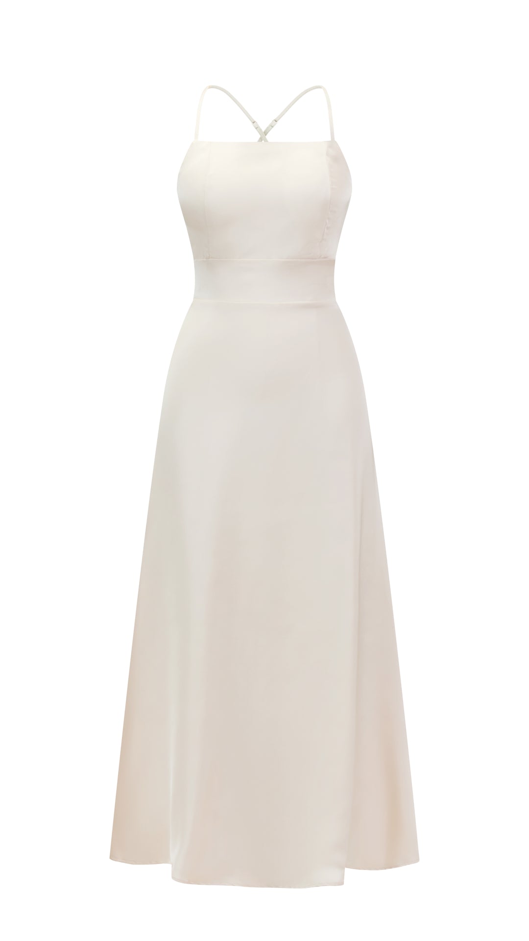 Abito Lungo in Satin con Spalline Sottili e Schiena a Croce - Eleganza per Matrimoni e Serate