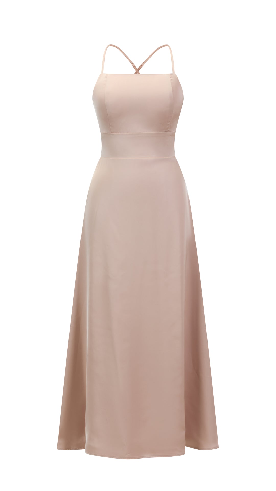 Abito Lungo in Satin con Spalline Sottili e Schiena a Croce - Eleganza per Matrimoni e Serate