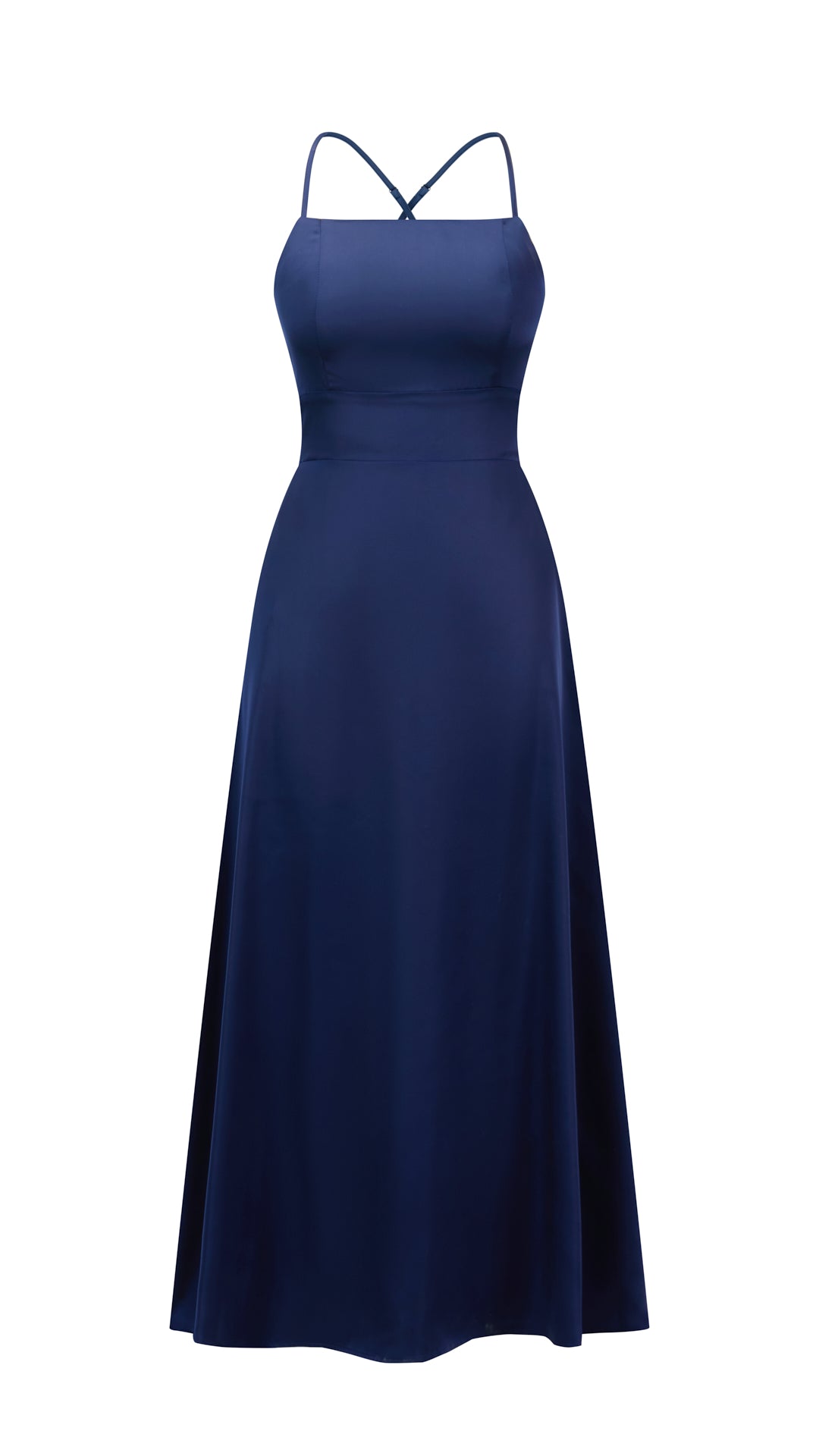 Abito Lungo in Satin con Spalline Sottili e Schiena a Croce - Eleganza per Matrimoni e Serate