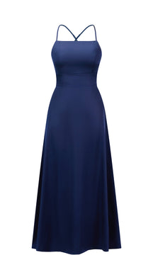 Abito Lungo in Satin con Spalline Sottili e Schiena a Croce - Eleganza per Matrimoni e Serate