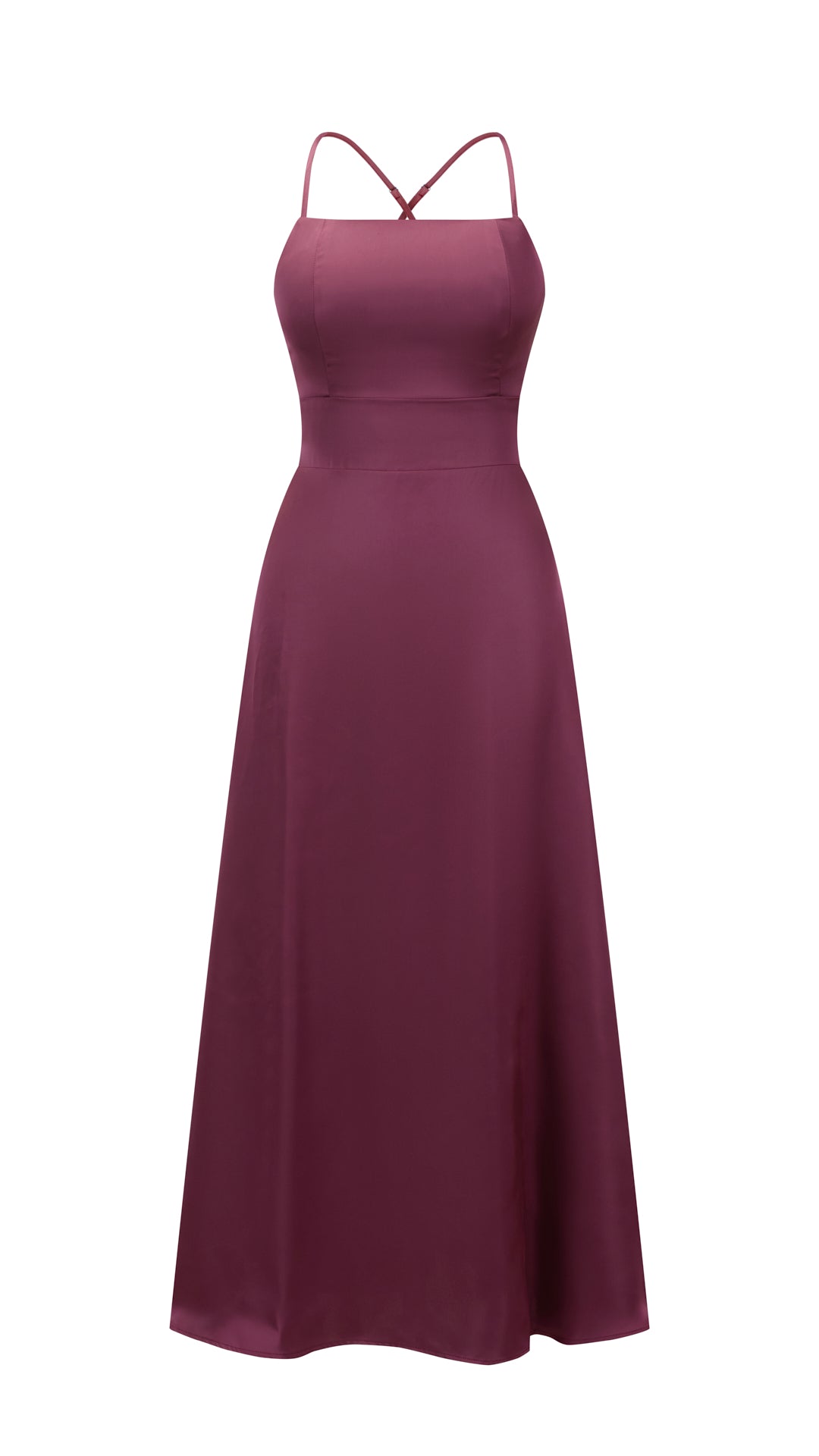 Abito Lungo in Satin con Spalline Sottili e Schiena a Croce - Eleganza per Matrimoni e Serate