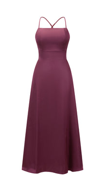 Abito Lungo in Satin con Spalline Sottili e Schiena a Croce - Eleganza per Matrimoni e Serate