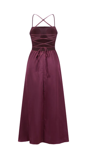Abito Lungo in Satin con Spalline Sottili e Schiena a Croce - Eleganza per Matrimoni e Serate