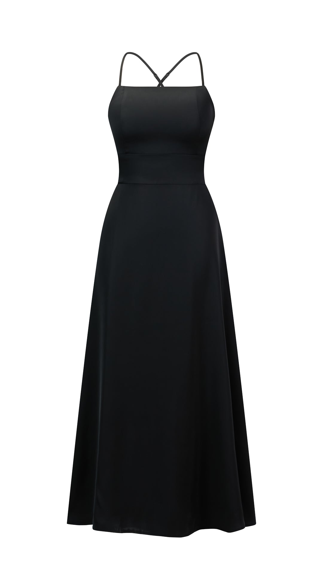 Abito Lungo in Satin con Spalline Sottili e Schiena a Croce - Eleganza per Matrimoni e Serate