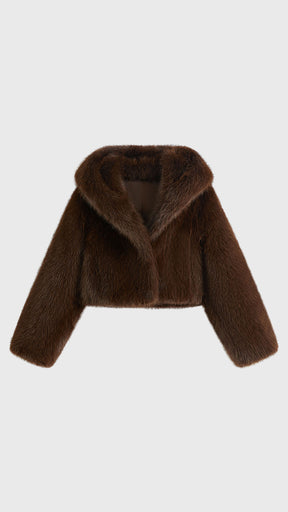 Giacca cropped in pelliccia sintetica con cappuccio ampio