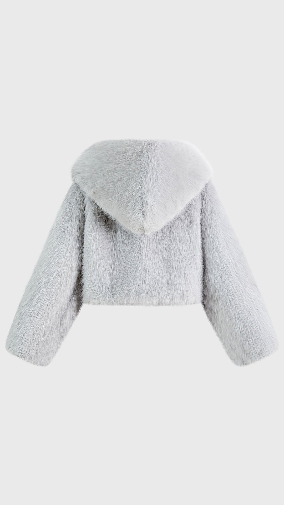 Giacca cropped in pelliccia sintetica con cappuccio ampio