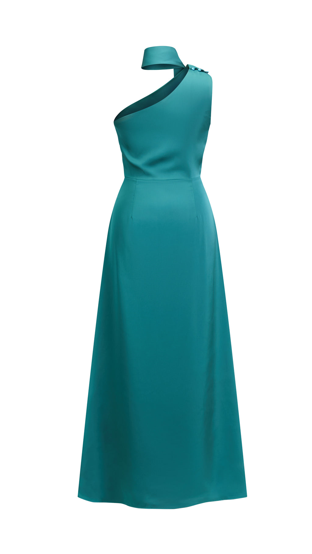 Abito Lungo Monospalla con Collarino e Fiocco in Satin - Eleganza per Matrimoni e Serate Speciali（副本）