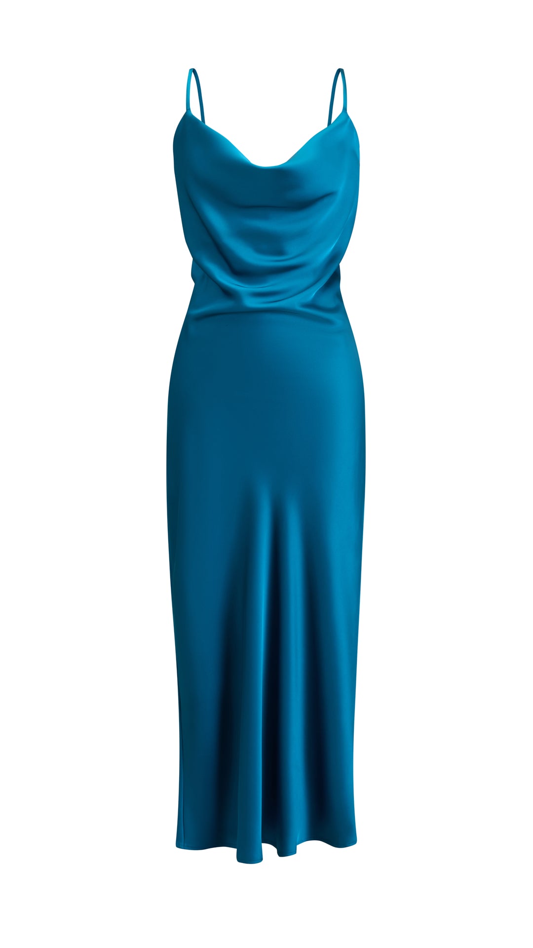 Abito Midi in Satin con Spalline e Scollatura a Collo d'Anatra - Eleganza Senza Tempo per Serate