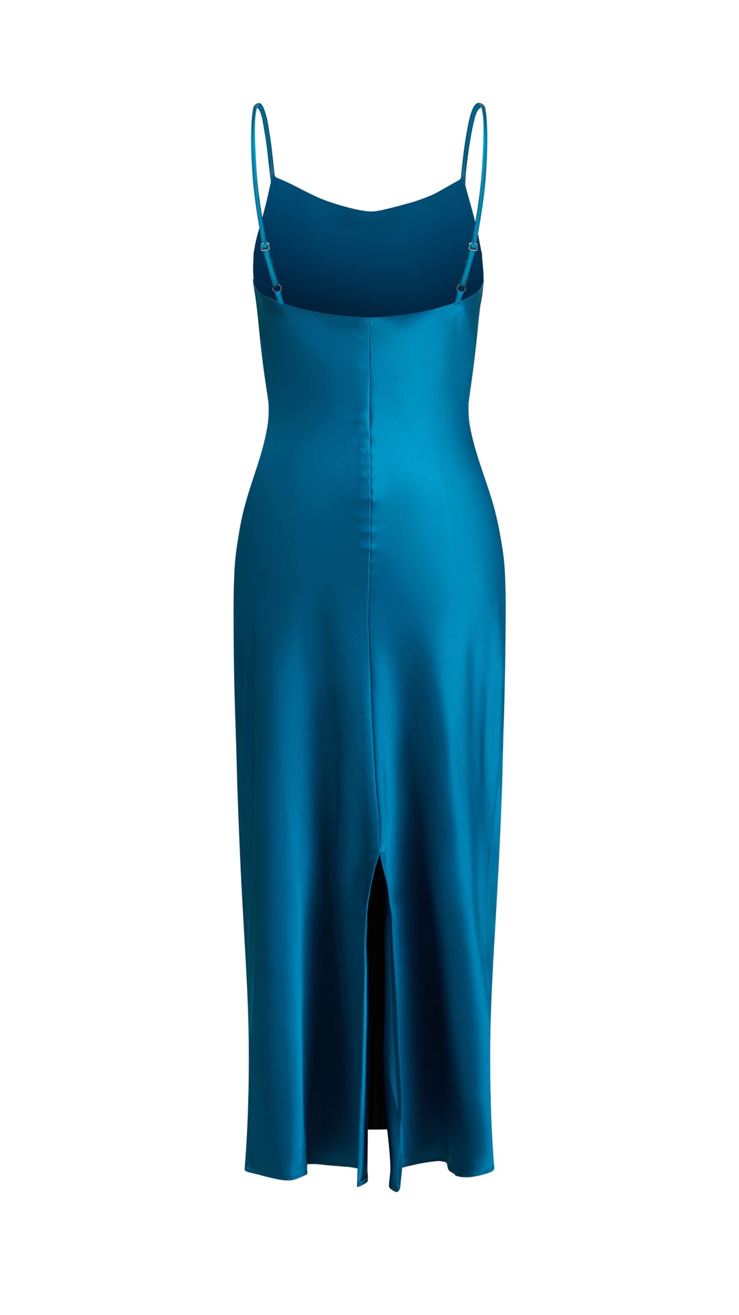Abito Midi in Satin con Spalline e Scollatura a Collo d'Anatra - Eleganza Senza Tempo per Serate